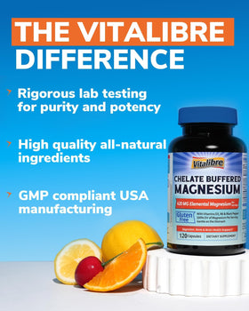 Capsules de magnésium Vitalibre avec D3 et B6 sur une table