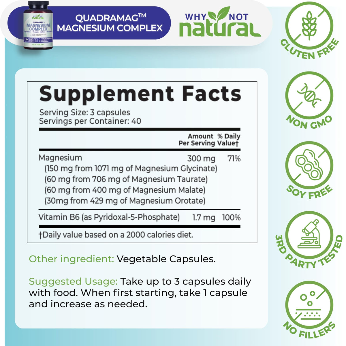 Capsules de magnésium Why Not Natural sur une surface blanche