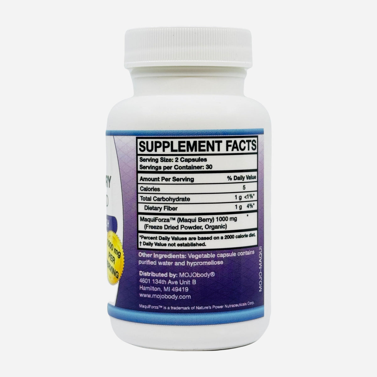 Capsules de Maqui Berry MOJObody avec une cuillère