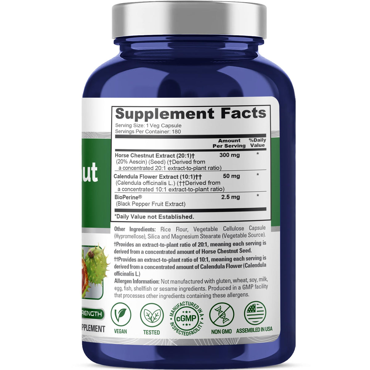 Capsules de Marron d'Inde NusaPure 300mg sur une table