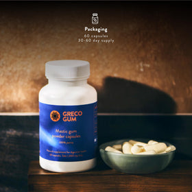 Capsules de mastic Greco Gum 500mg, vue de côté