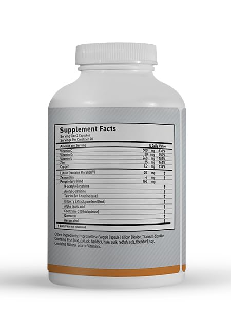 Capsules de MaxiVision Luteine et Zéaxanthine sur une surface blanche