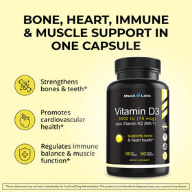 Capsules de MaxX Labs Vitamine D3 K2 sur une table