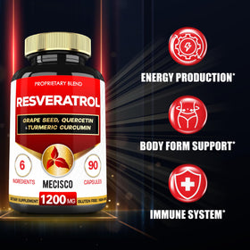 Capsules de Mecisco Trans-Resvératrol sur fond blanc