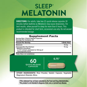 Capsules de Melatonin 10mg avec Ashwagandha de Nature's Truth, vue de près