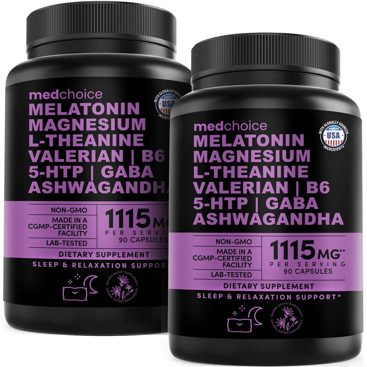 Capsules de Mélatonine MEDCHOICE 12-en-1 5mg 500mg vue de face