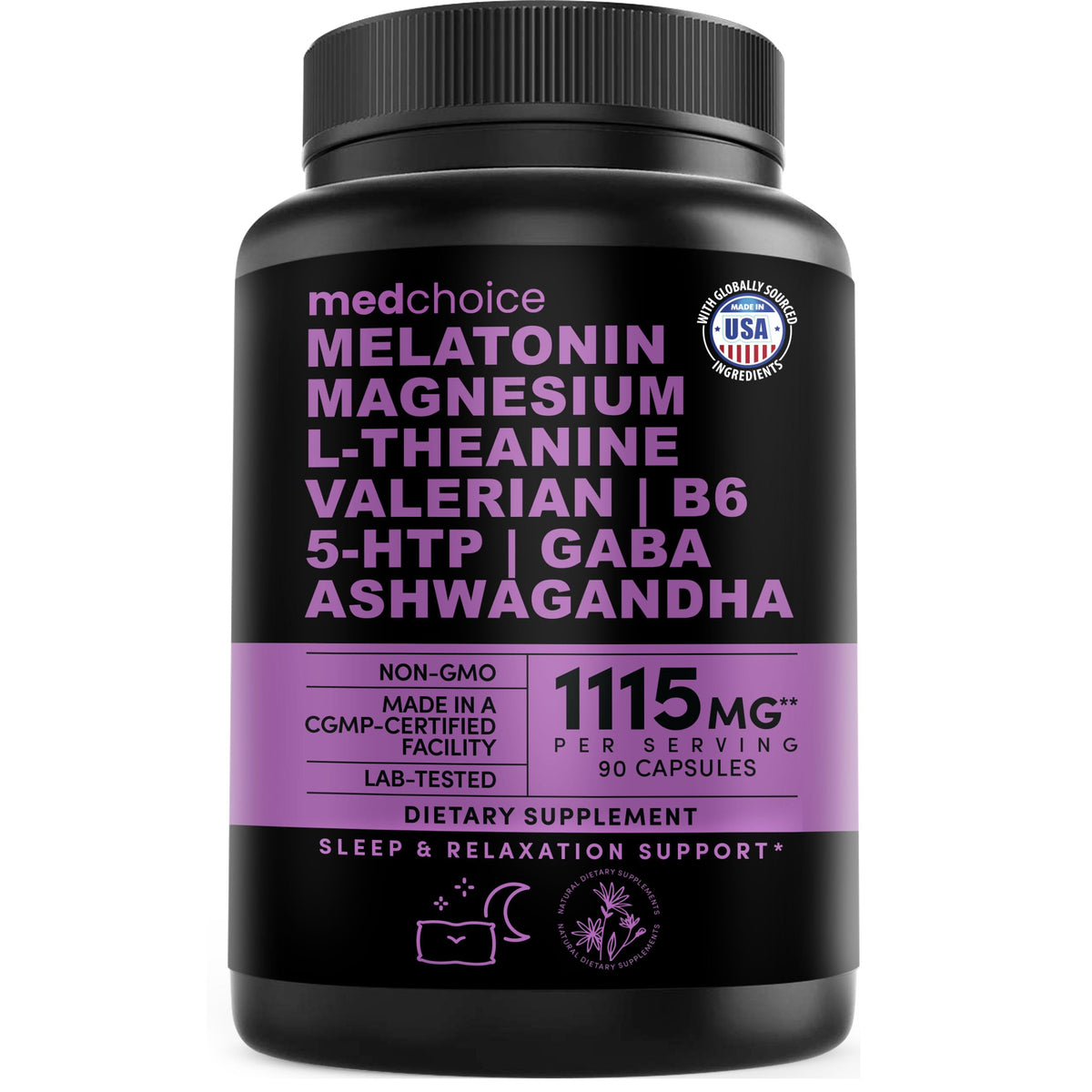 Capsules de mélatonine MEDCHOICE 5mg 90ct vue de face