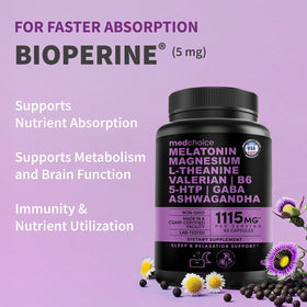 Capsules de mélatonine MEDCHOICE à côté d'autres compléments