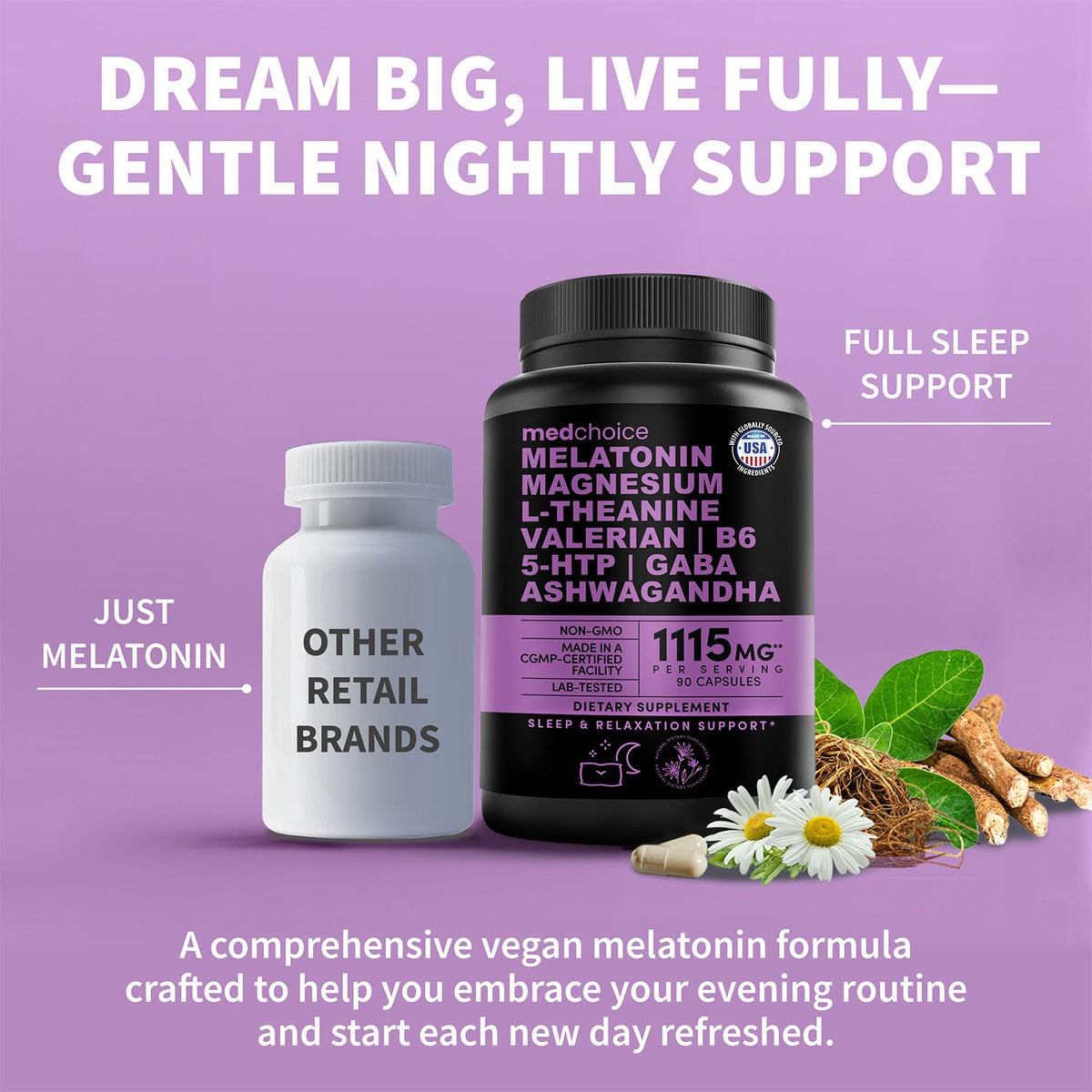 Capsules de mélatonine MEDCHOICE, vue de côté