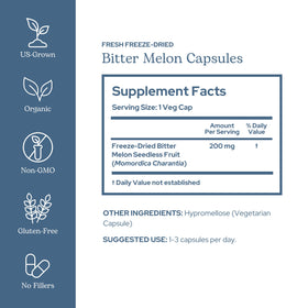 Capsules de melon amer 200 mg d'ECLECTIC INSTITUTE en gros plan