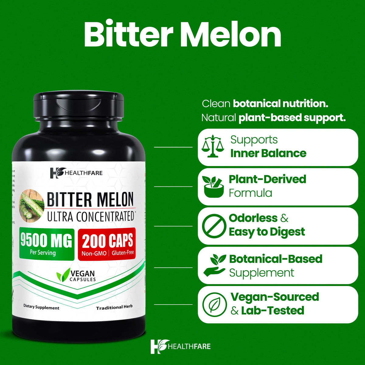Capsules de melon amer Healthfare montrant la taille des capsules