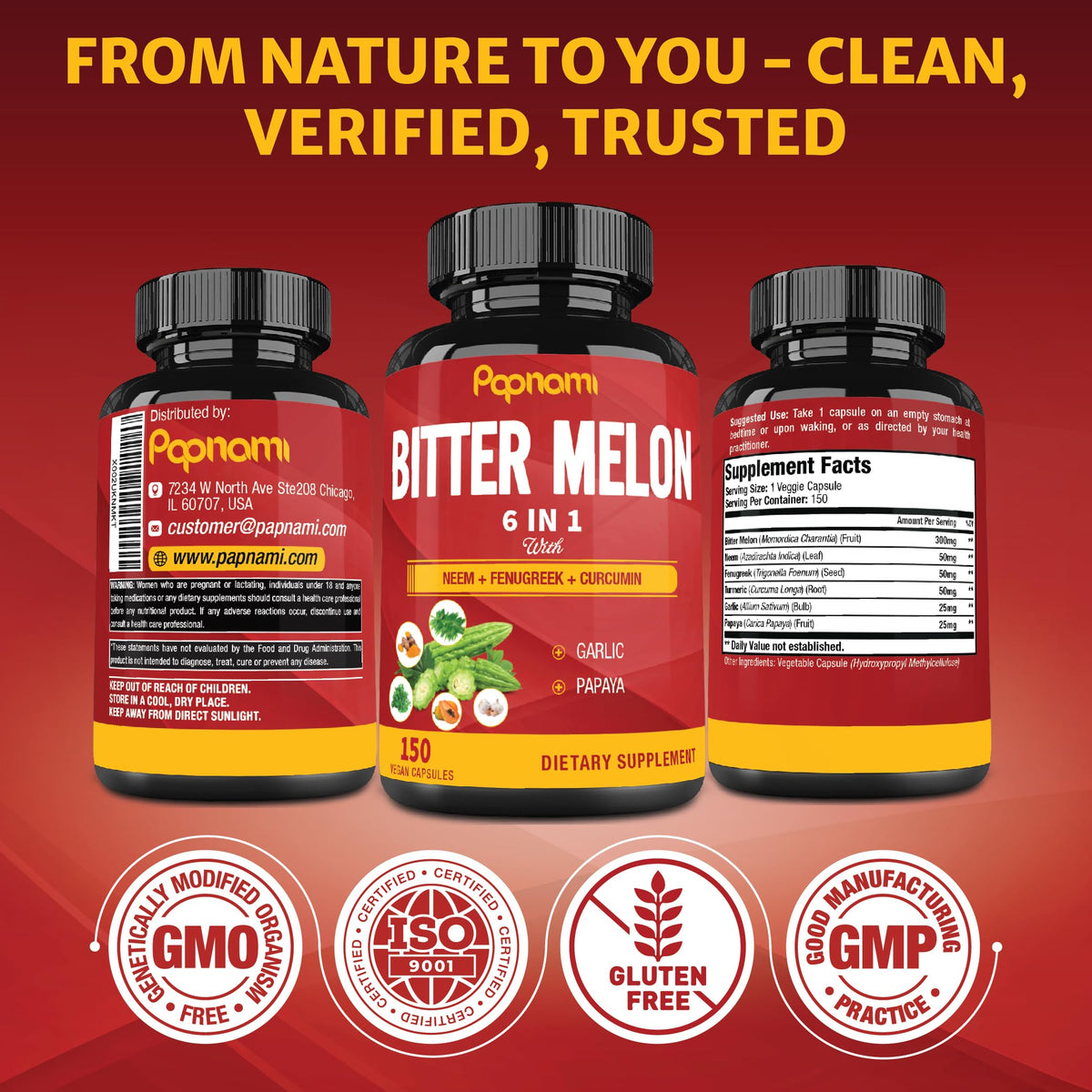 Capsules de Melon Amer Papnami sur un fond naturel