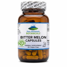 Capsules de melon amer Pure Mountain Botanicals en bouteille vue de face