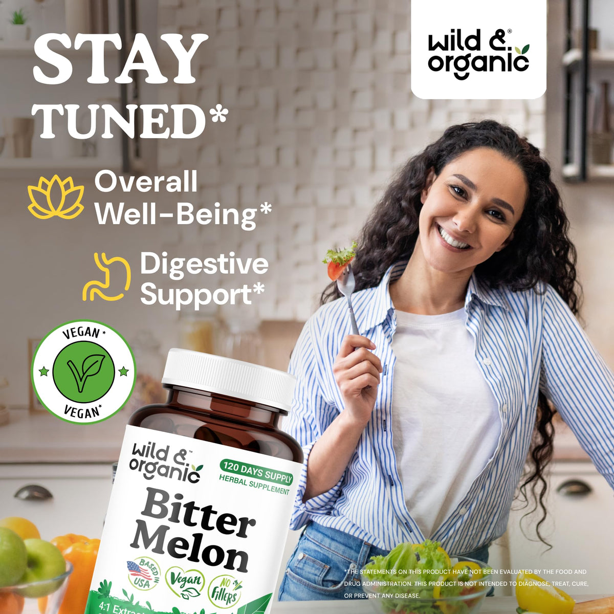 Capsules de melon amer Wild & Organic sur fond blanc
