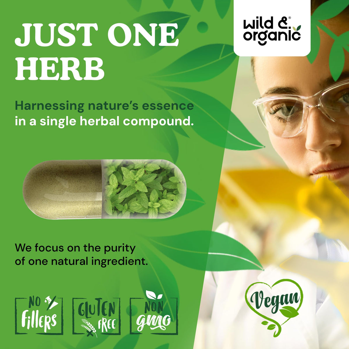 Capsules de menthe verte Wild & Organic, présentation sur une table
