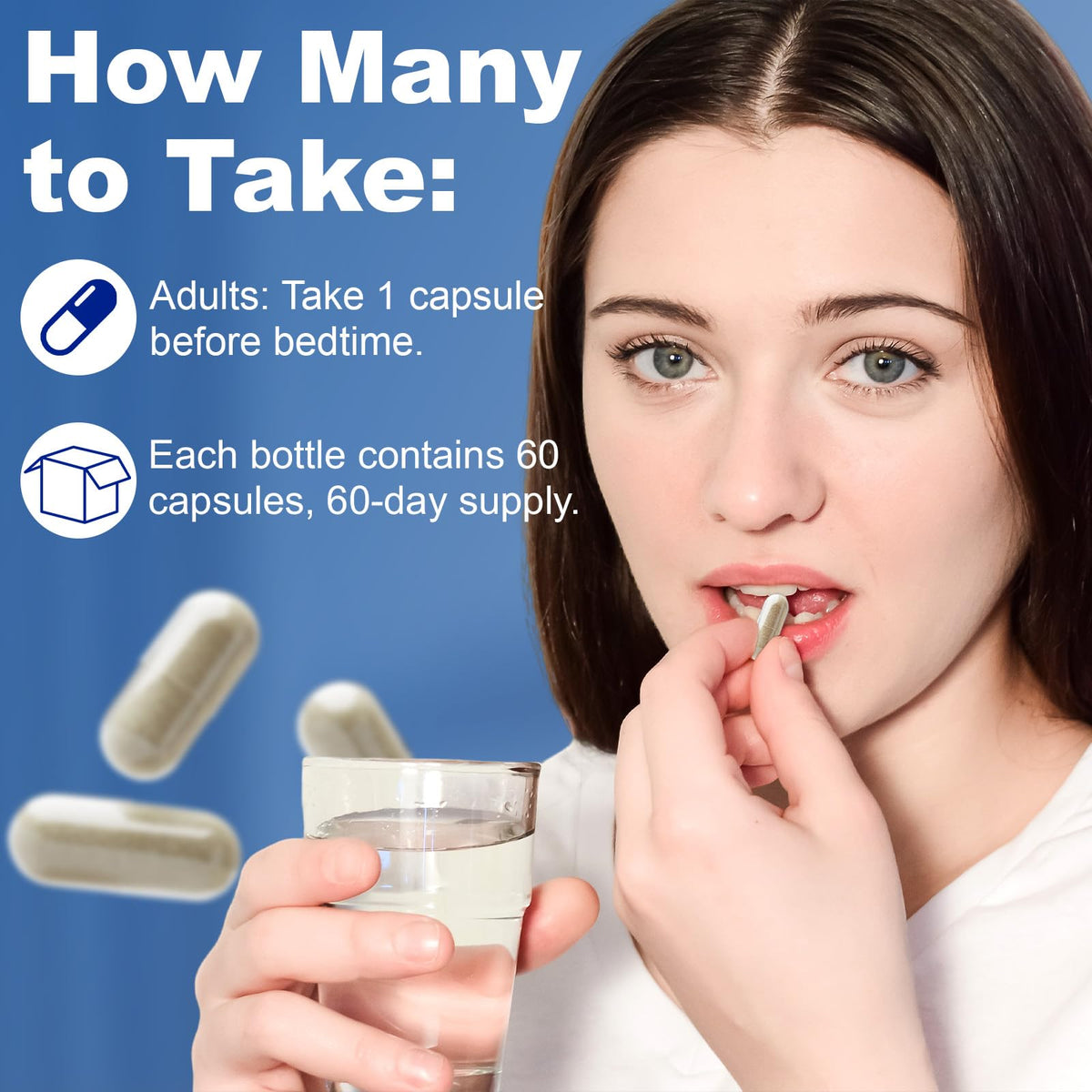 Capsules de Methylene Blue YEMFGQOE dans un verre d'eau