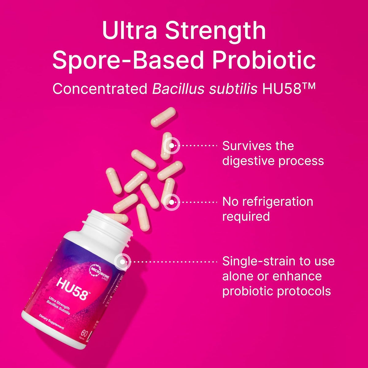 Capsules de Microbiome Labs HU58 sur un fond blanc