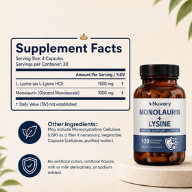 Capsules de monolaurine et lysine Nuvary avec des ingrédients naturels
