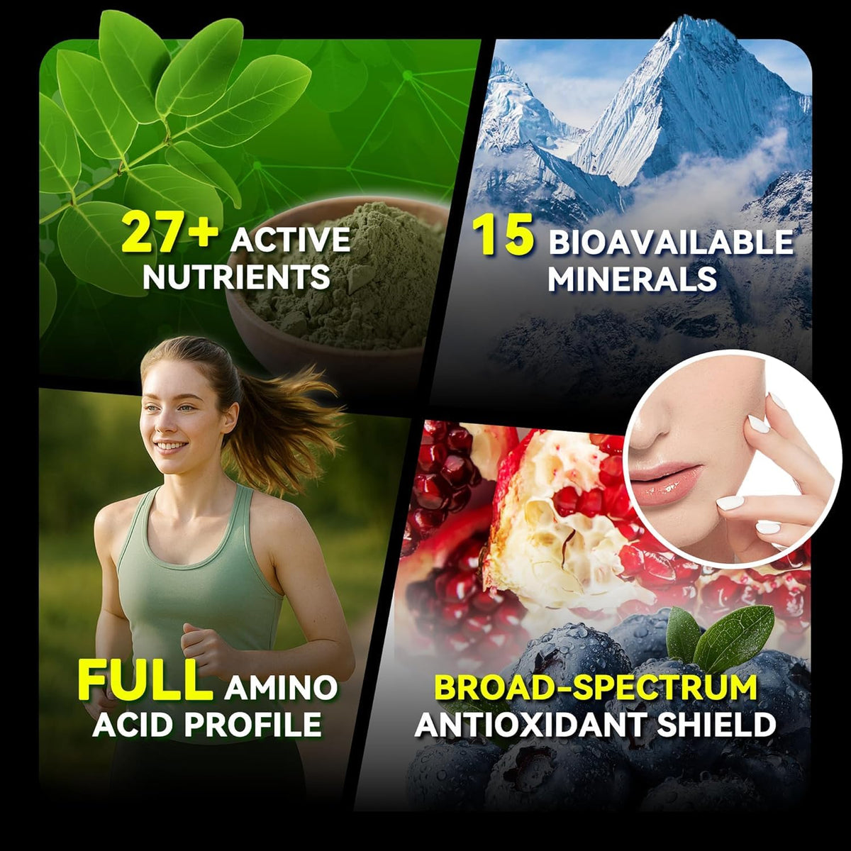 Capsules de Moringa 1000mg I LOVE HEALTH avec un verre d'eau