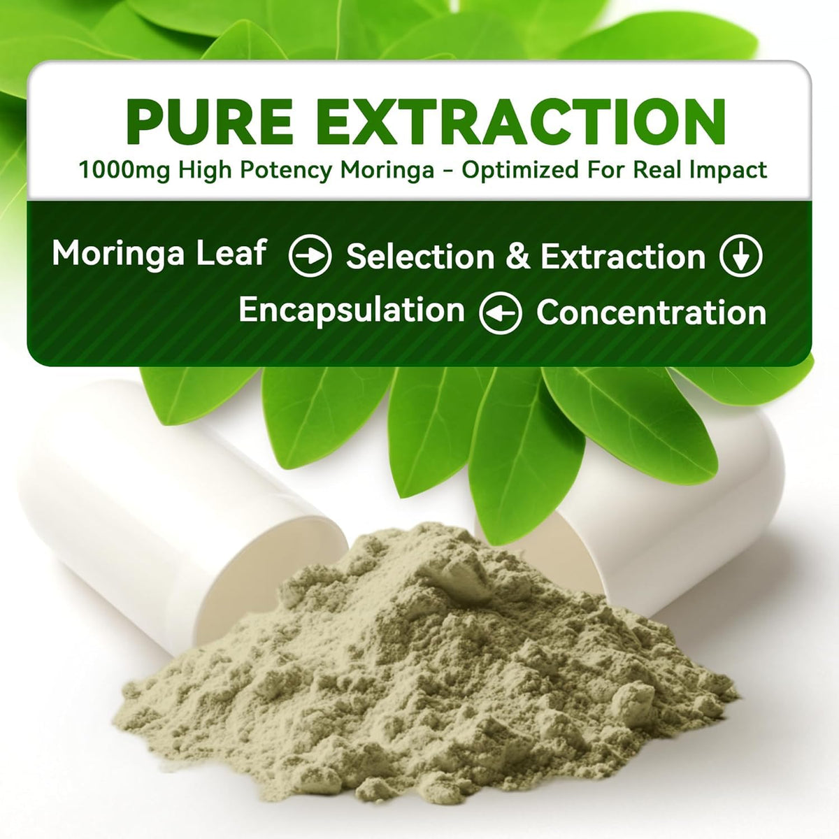Capsules de Moringa 1000mg I LOVE HEALTH, vue en gros plan