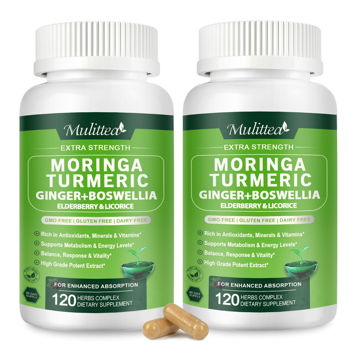 Capsules de Moringa 1000mg Mulittea en bouteille