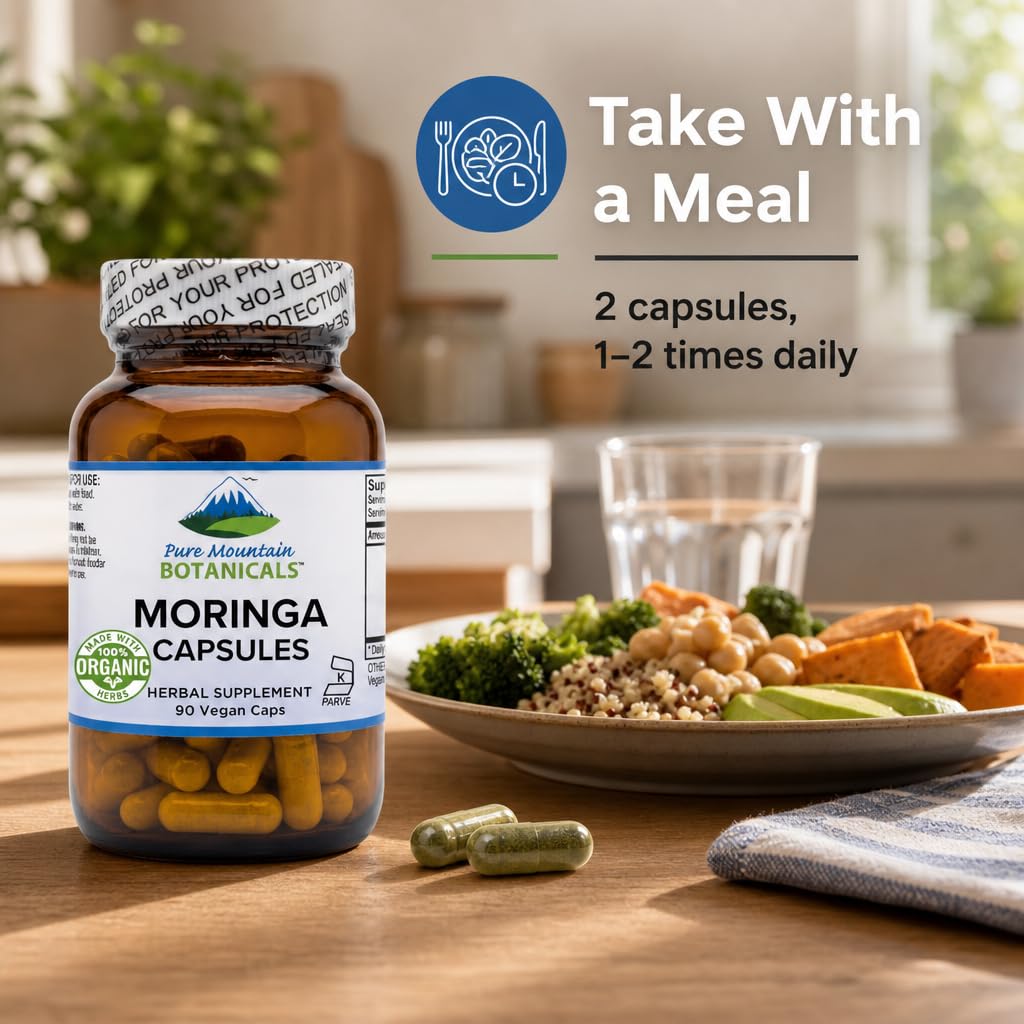 Capsules de Moringa 1000mg sur une table en bois