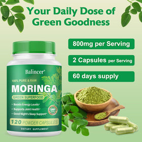 Capsules de Moringa Balincer dans une cuillère