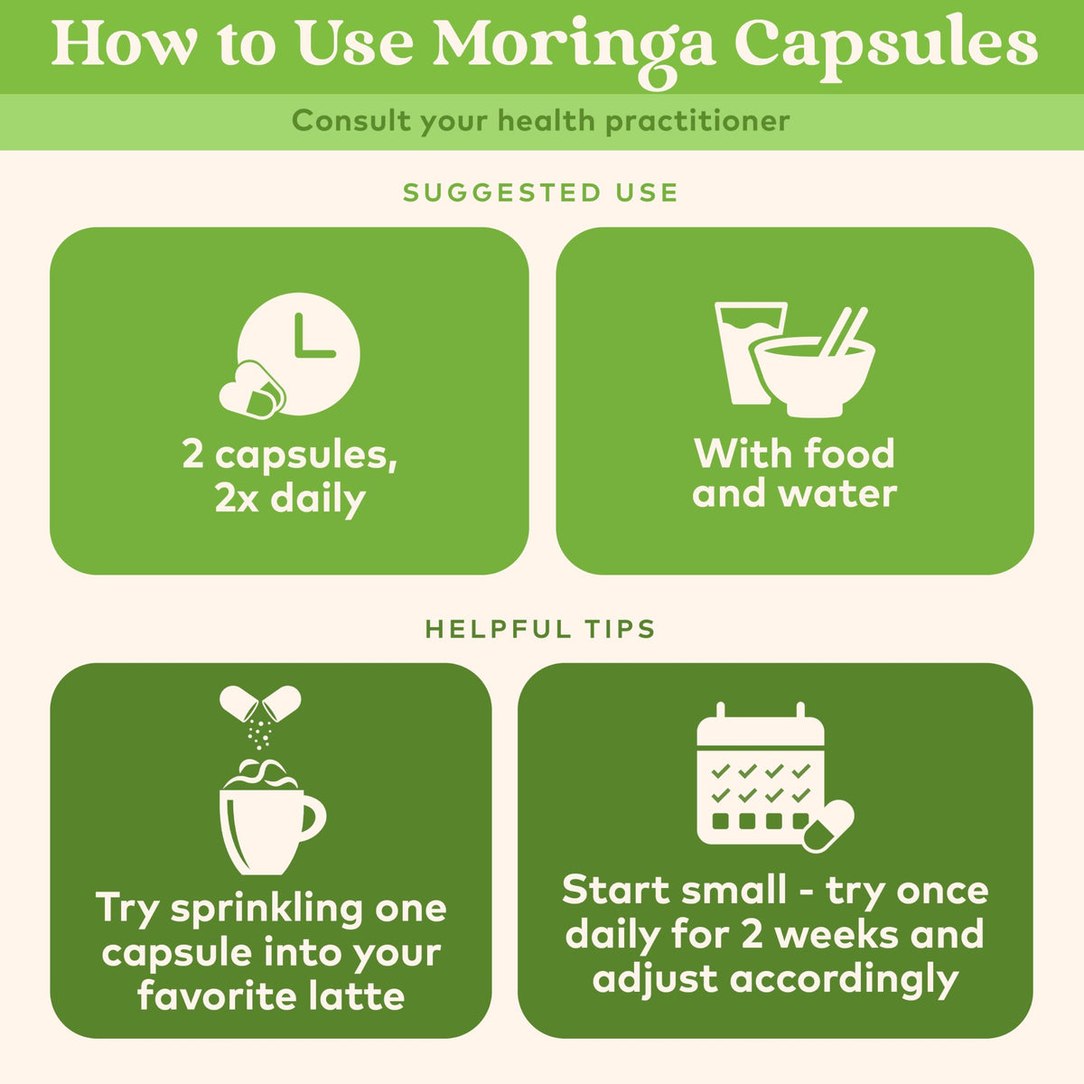Capsules de Moringa Bio ORGANIC INDIA, prise en main
