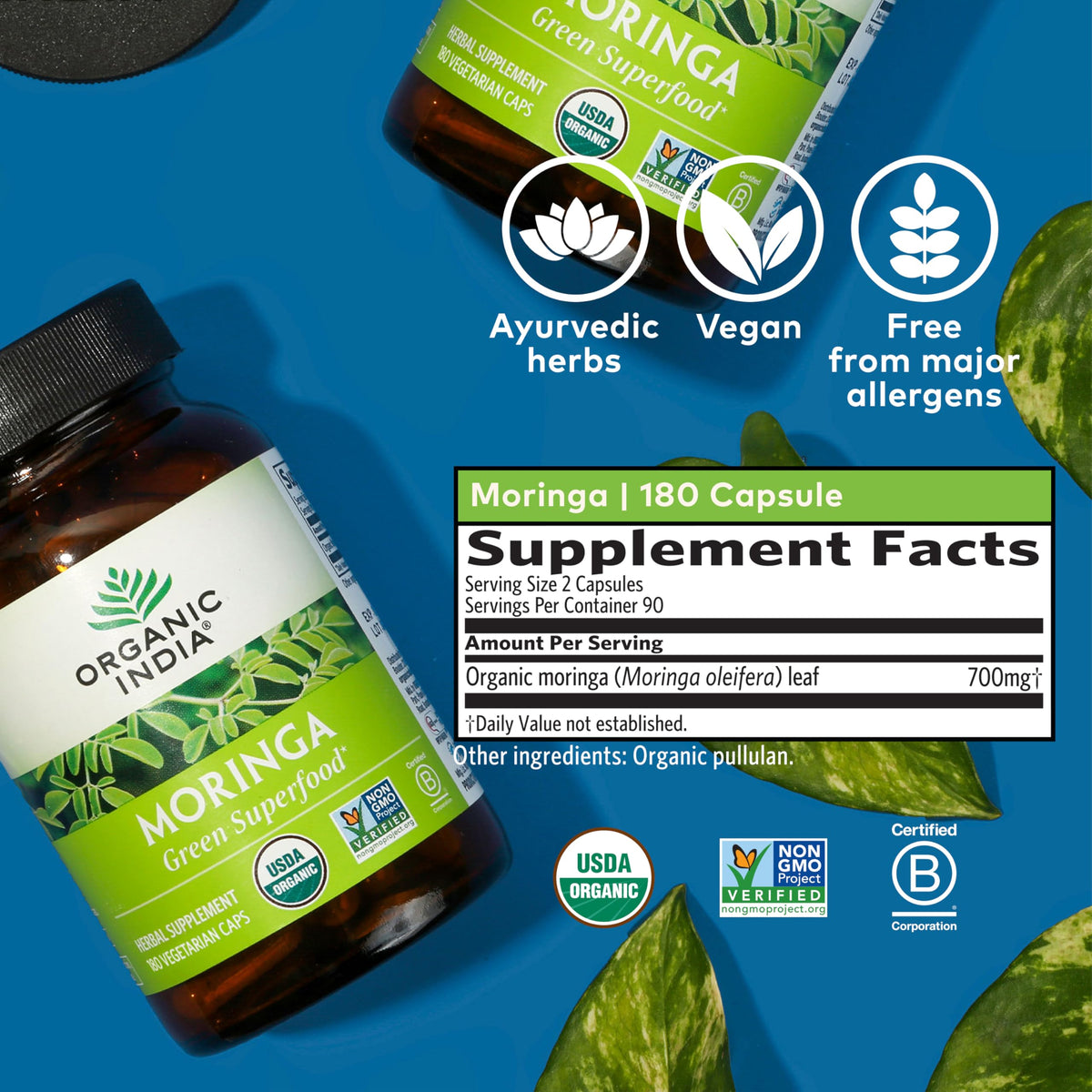 Capsules de Moringa Bio ORGANIC INDIA sur une table
