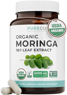 Capsules de Moringa Bio PURE CO 500mg, vue de face