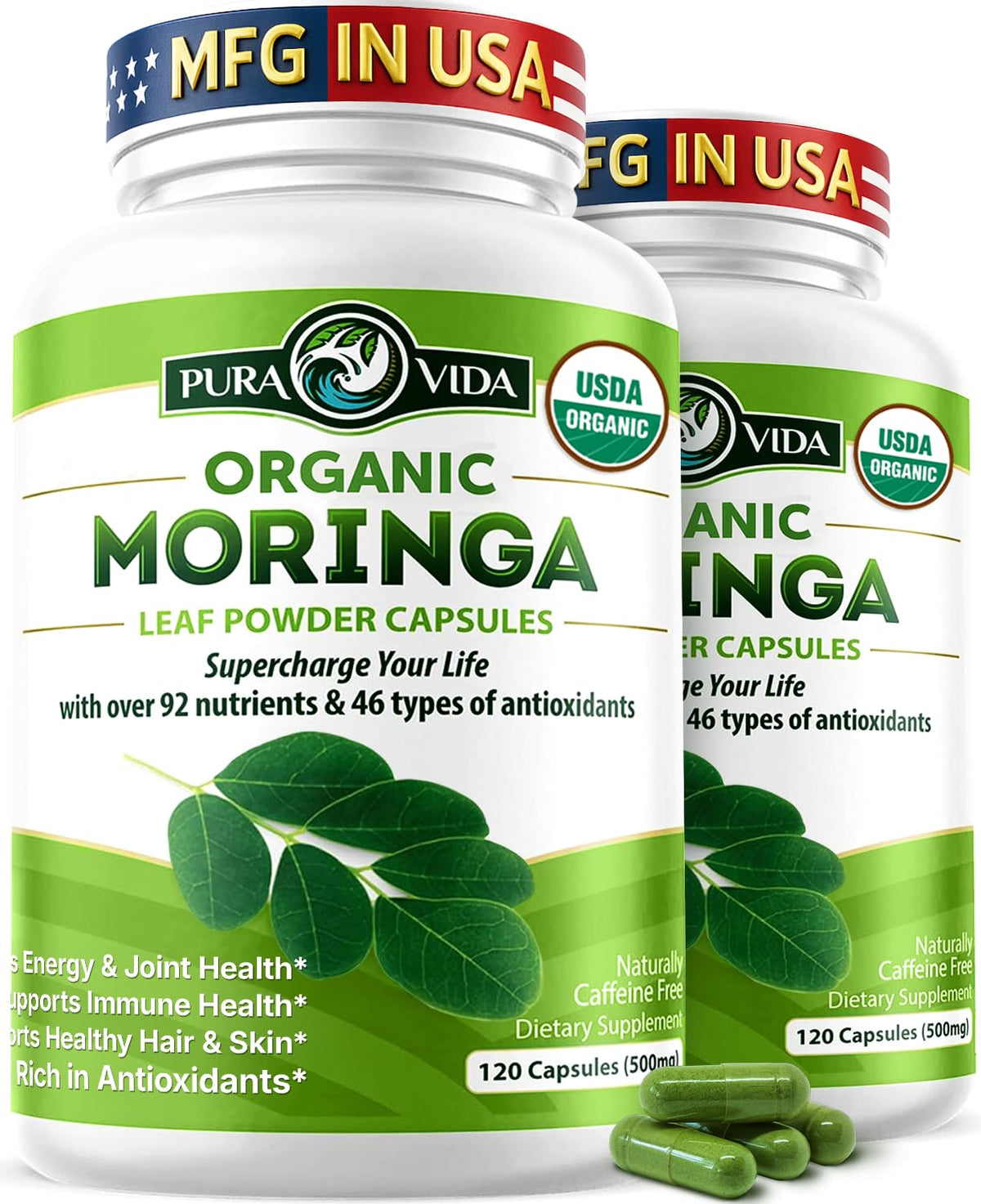 Capsules de Moringa Biologique PURA VIDA, 120ct, packaging avant