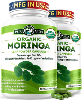 Capsules de Moringa Biologique PURA VIDA, 120ct, packaging avant