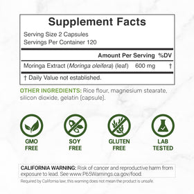 Capsules de moringa DEAL SUPPLEMENT montrant l'étiquette et le pot
