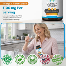 Capsules de Moringa et Curcuma TRUEMED avec verre d'eau