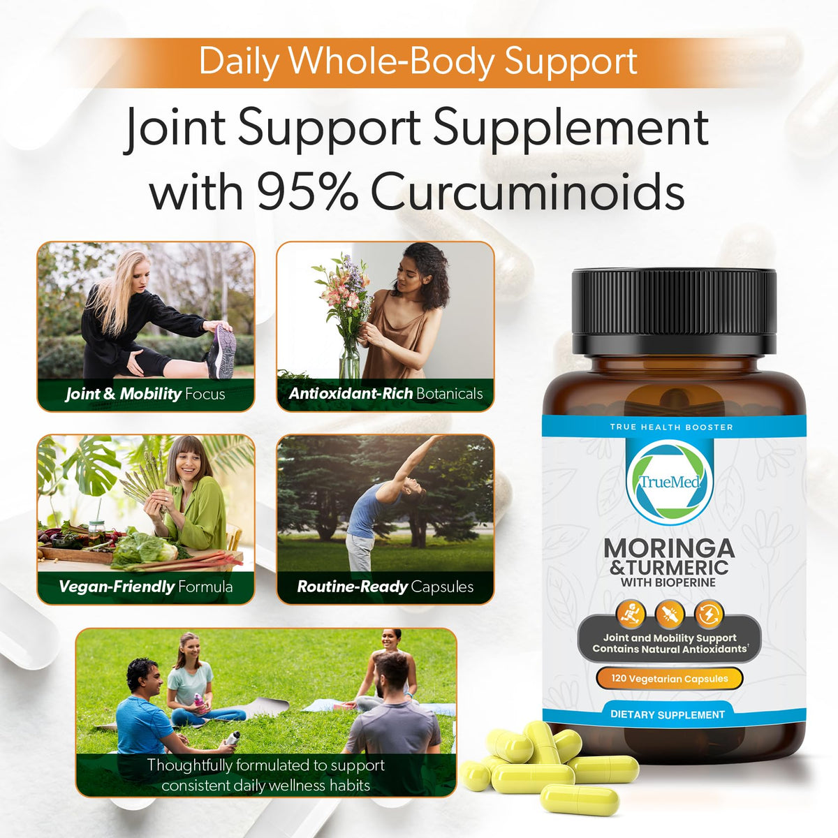 Capsules de Moringa et Curcuma TRUEMED en gros plan