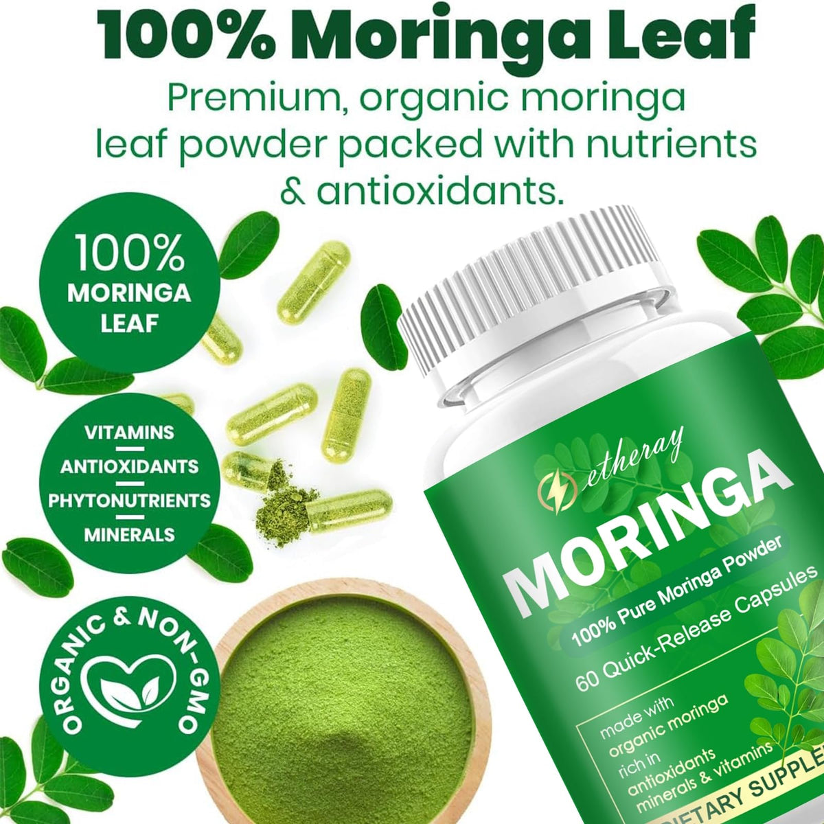 Capsules de Moringa etheray dans leur bouteille