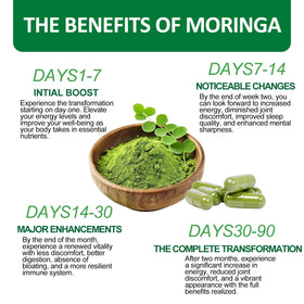 Capsules de Moringa etheray sur une table en bois