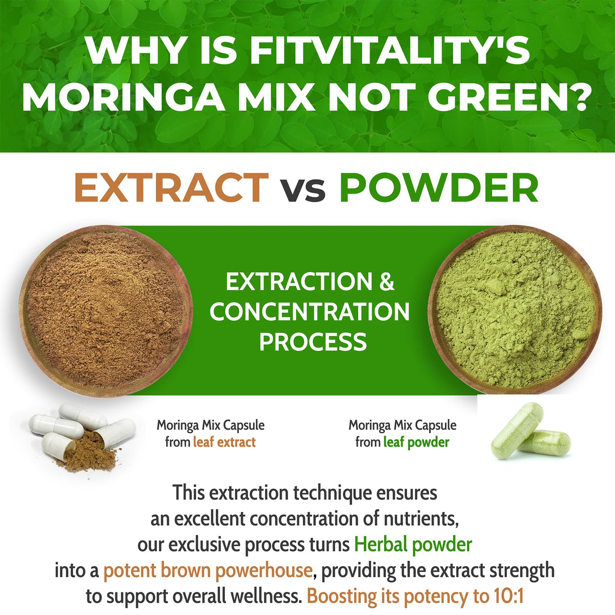 Capsules de Moringa FitVitality sur une table en bois