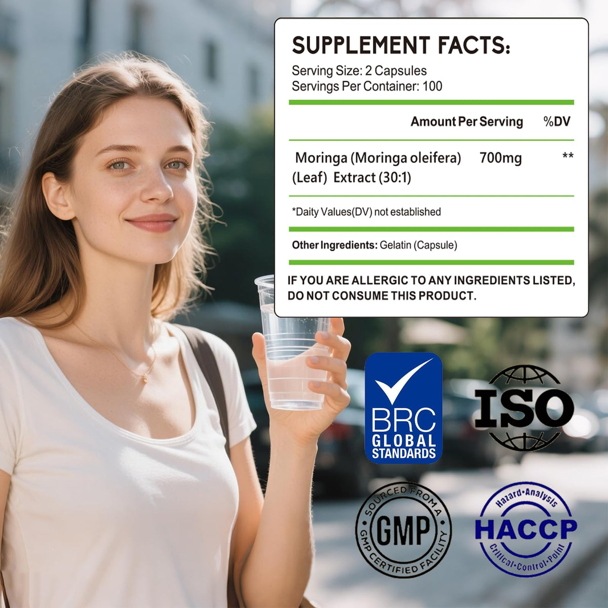 Capsules de Moringa KangRiXin sur fond blanc
