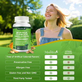 Capsules de Moringa Mulittea sur un fond blanc