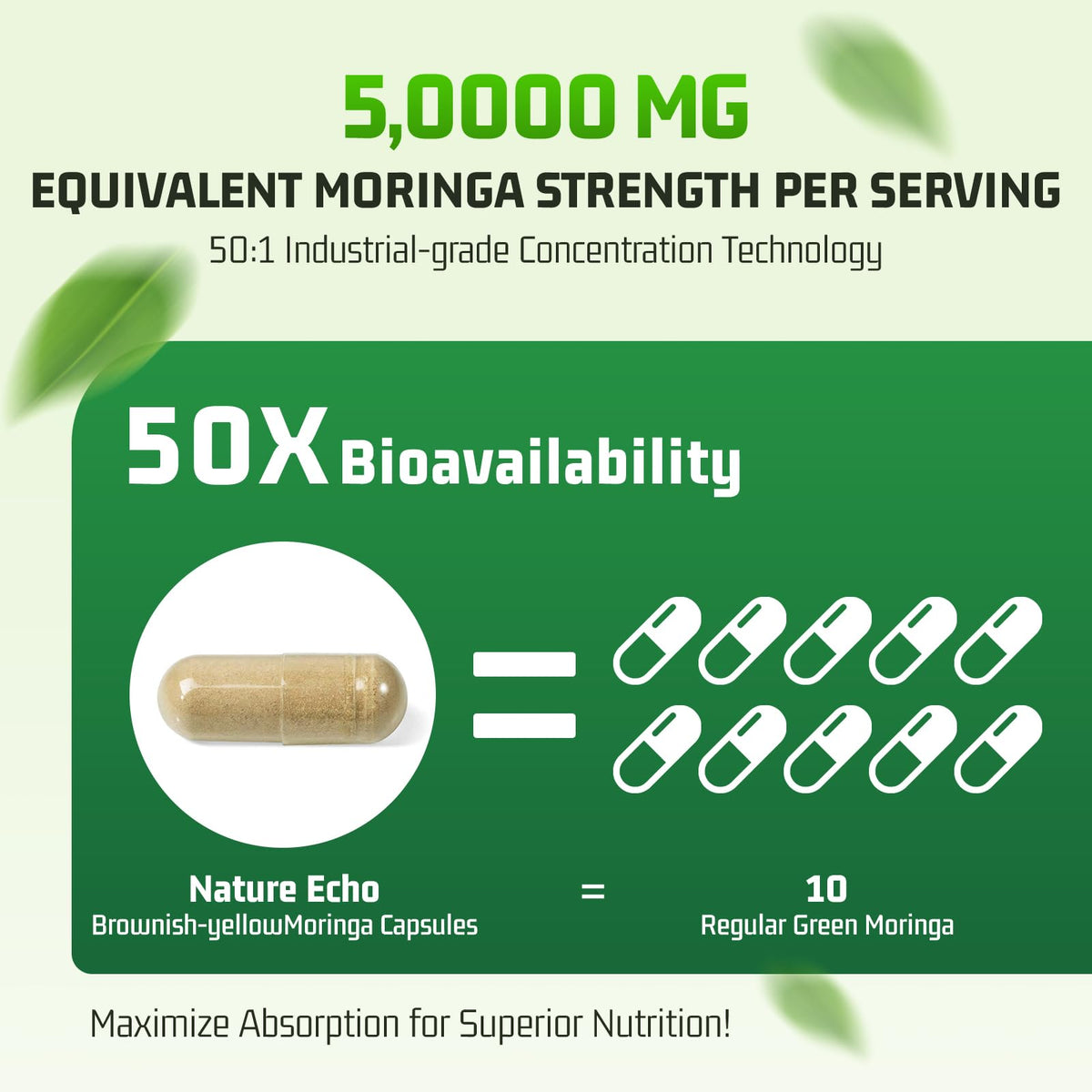 Capsules de Moringa Nature Echo sur une table en bois
