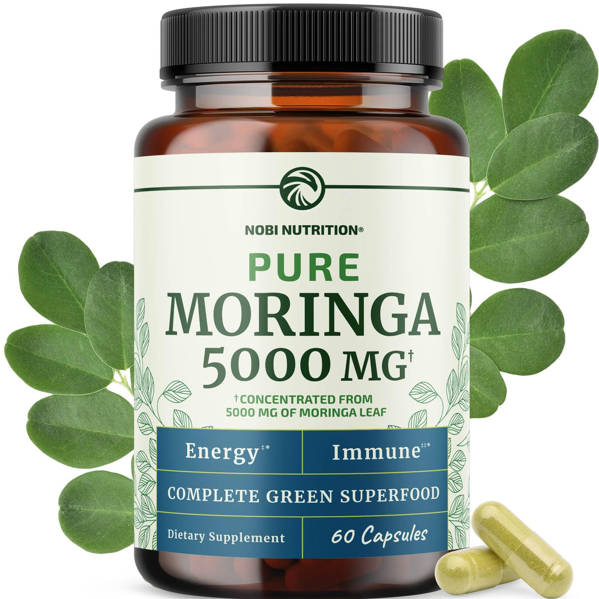 Capsules de Moringa Nobi Nutrition 5000mg vue de face