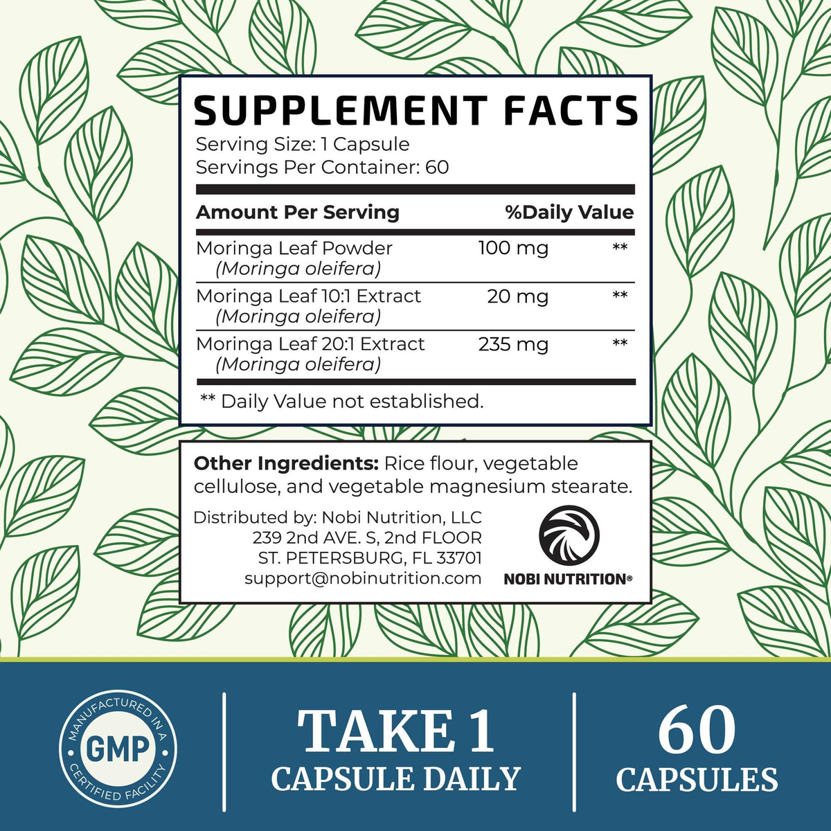Capsules de Moringa Nobi Nutrition dans un bol