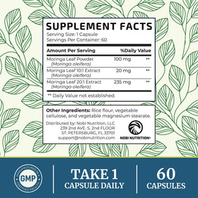 Capsules de Moringa Nobi Nutrition dans un bol