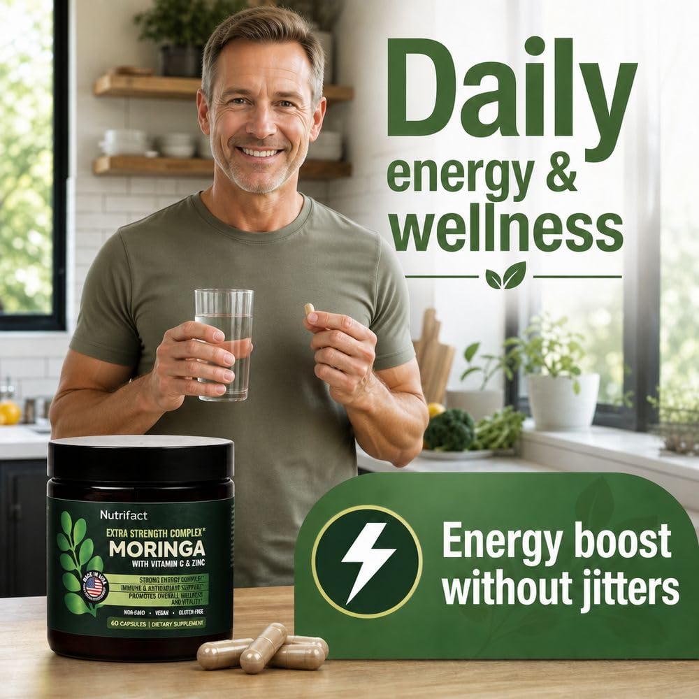 Capsules de moringa NutriFact sur une surface blanche
