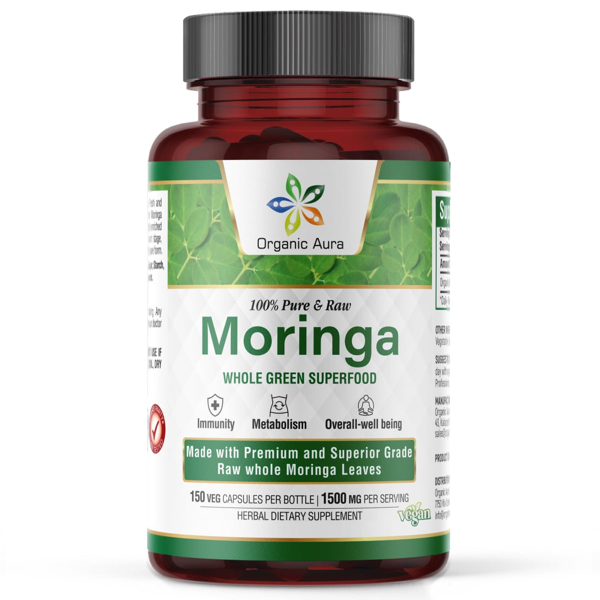 Capsules de Moringa Organic Aura 1500mg vue avant
