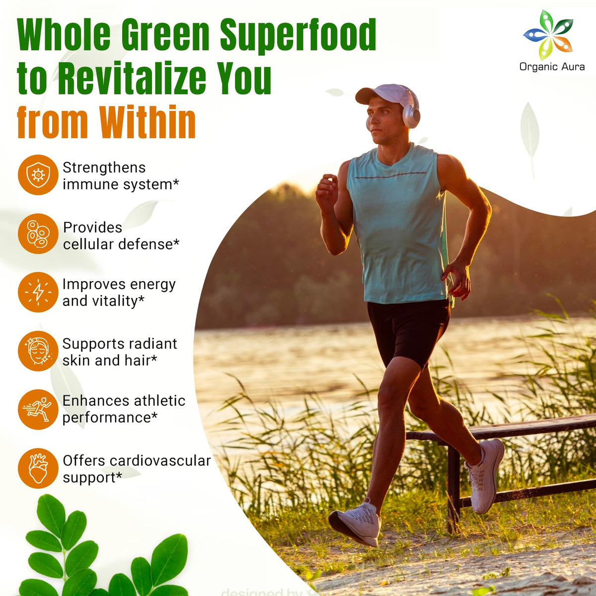 Capsules de Moringa Organic Aura en gros plan