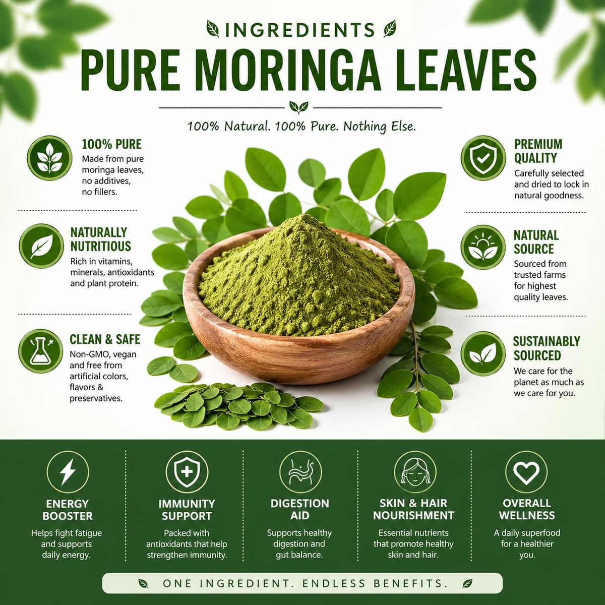 Capsules de Moringa Organic Aura sur une table