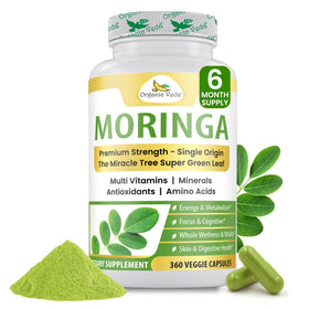 Capsules de Moringa Organic Veda 1000mg, vue de face