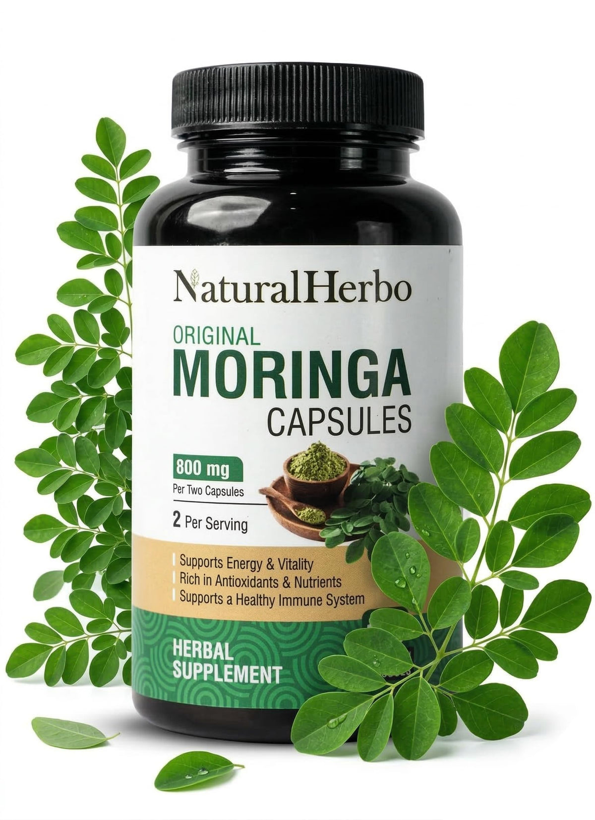 Capsules de Moringa Pur 800mg NaturalHerbo vue de face